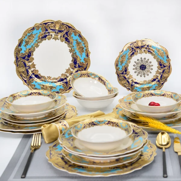 Luxury Gilt Bone China Tableware Set - European Palace Style 24pcs Embossed Gold Rim Dinnerware for Home & Banquets